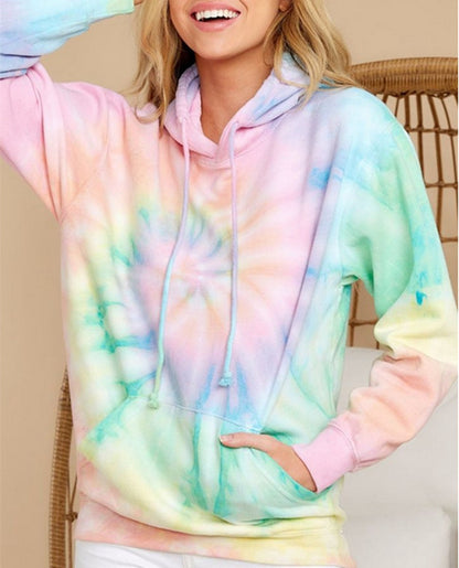 Green gradient tie-dye hooded sweatshirt for women