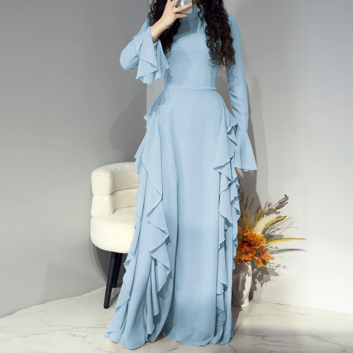 Green high waist evening maxi dress