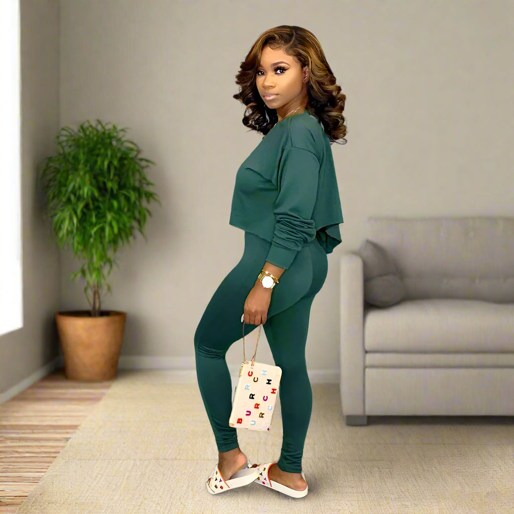 Green women’s pullover and pencil pants set