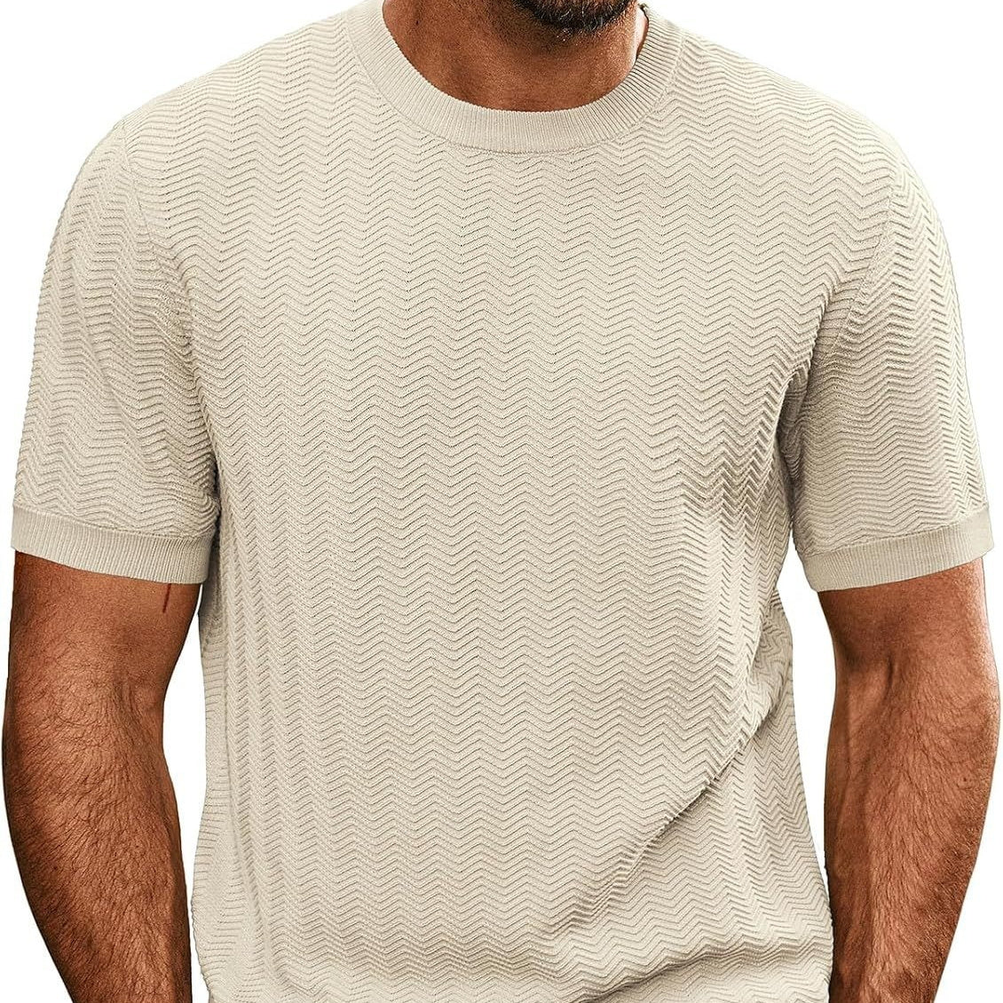 Khaki summer hollow-knit men’s short sleeve top