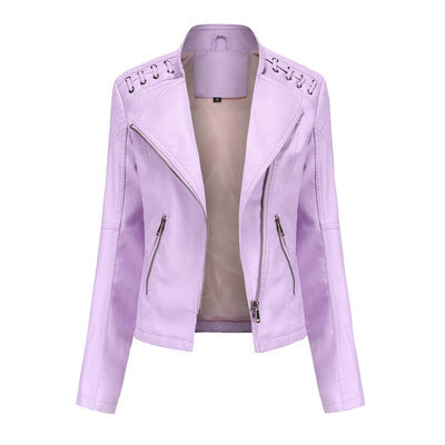 Ladies slim biker jacket in PU leather material