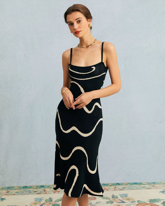 Yuvoro black wave mermaid hem dress
