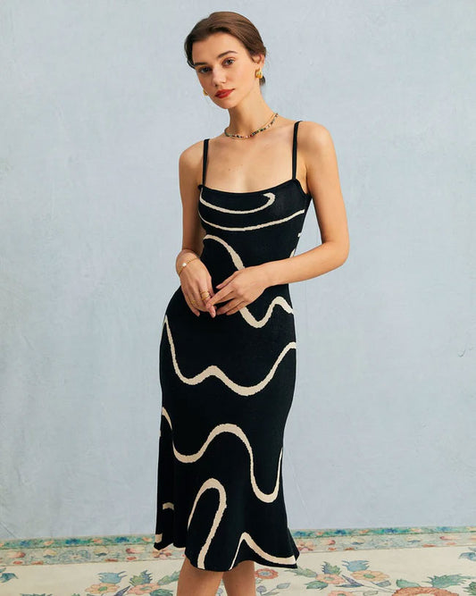 Yuvoro black wave mermaid hem dress