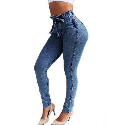 Light blue fringed jeans casual streetwear style