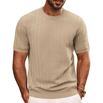 Light gray hollow knit casual men’s summer tee