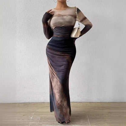 Long sleeve A-line dress with street fashion style