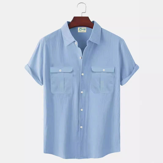 Men’s loose fit short sleeve cotton cardigan shirt