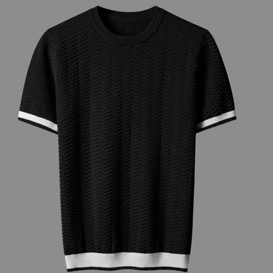 Men’s slim-fit jacquard t-shirt in brown with contrast color