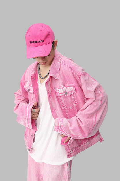 Men’s streetwear denim set on model