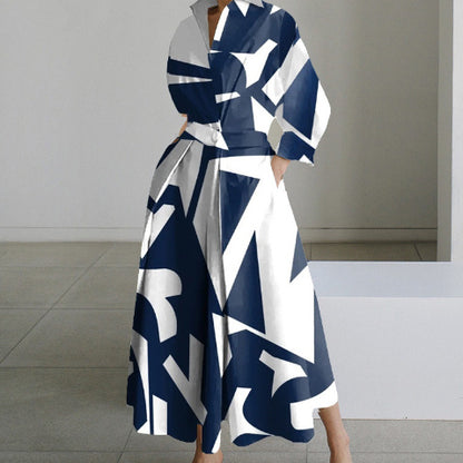 Mid-length colorful dress with flowing skirt