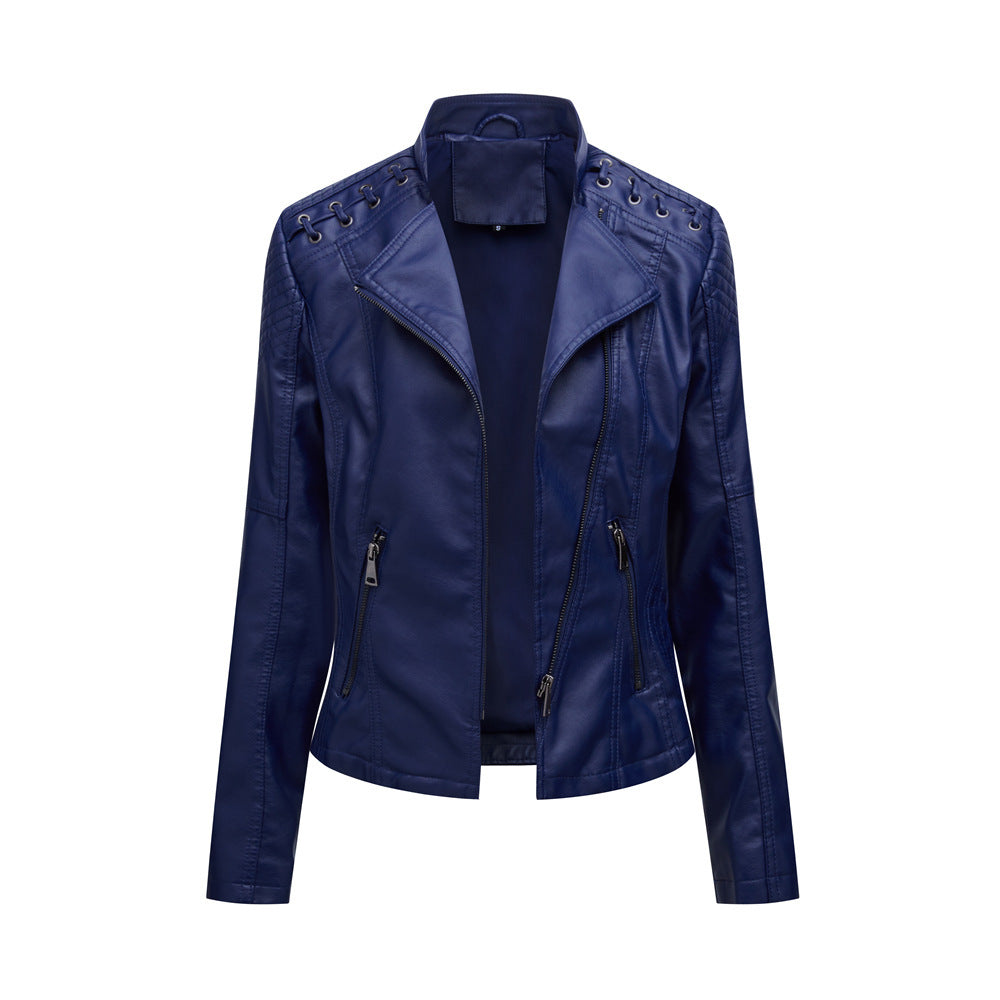 Navy blue leather jacket