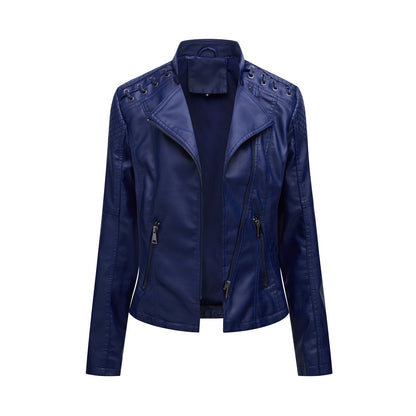 Navy blue leather jacket