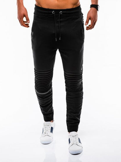 Navy blue ribbed hem sports pants for men