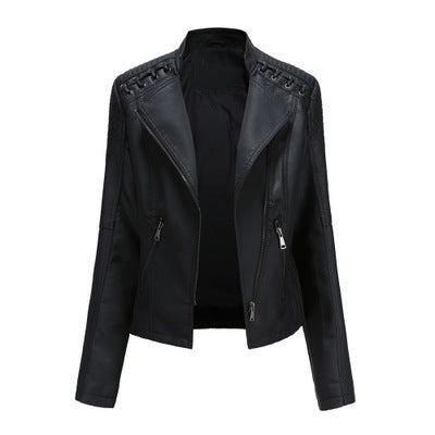 PU leather motorcycle jacket paired with jeans