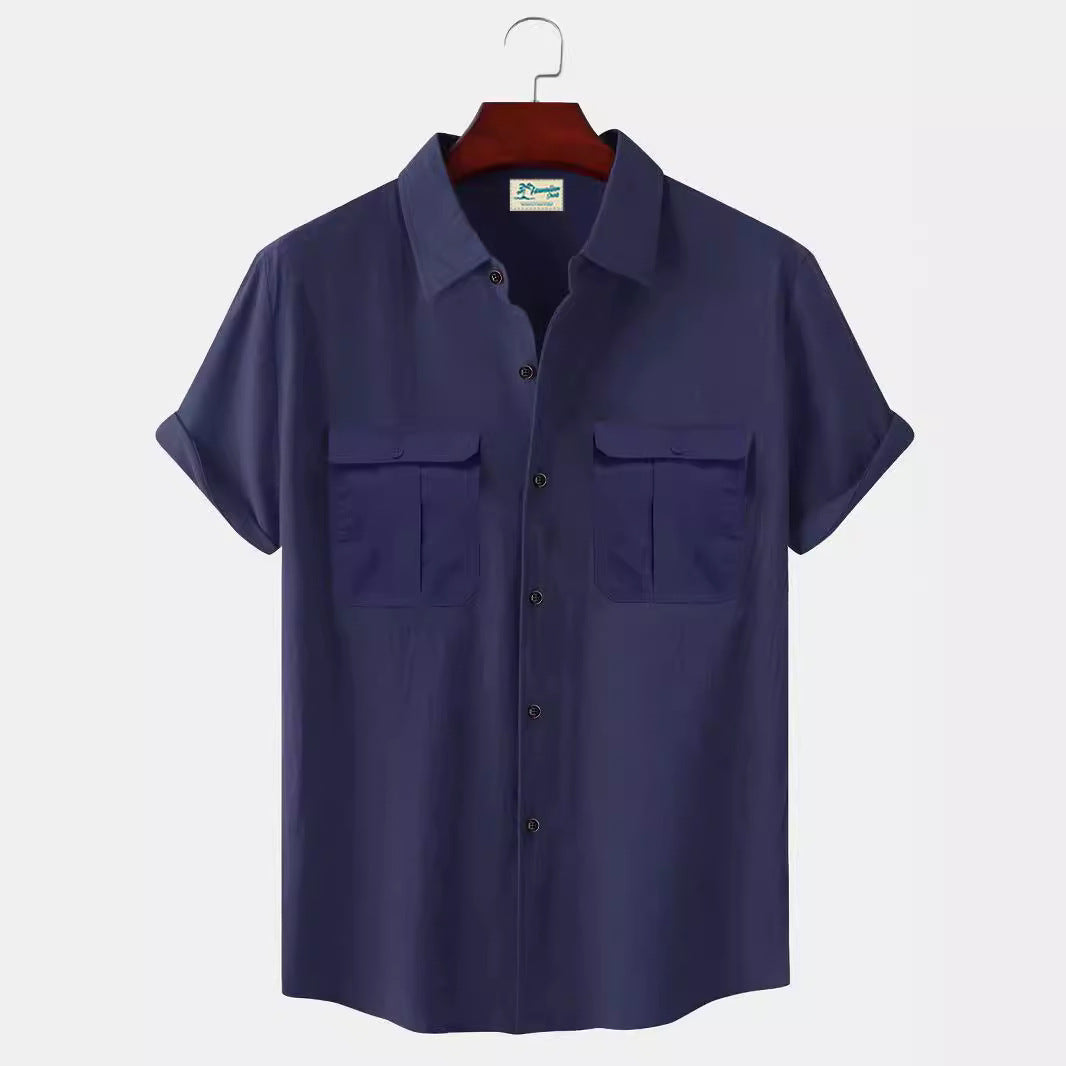 Patchwork design men’s short sleeve beach shirt