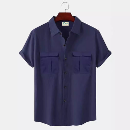Patchwork design men’s short sleeve beach shirt