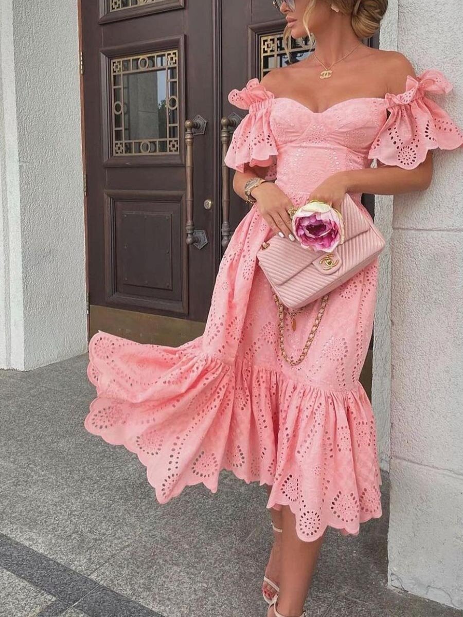 Pink off shoulder slim fit dress