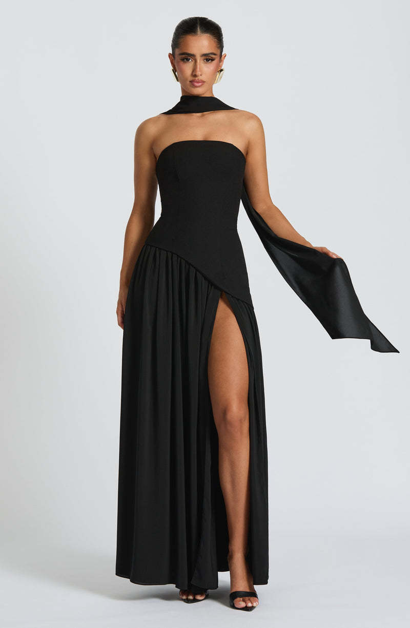 Pink tube top evening gown with side slit