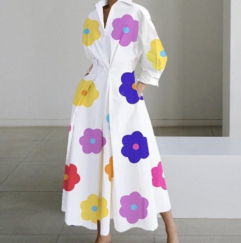 Polyester rainbow print midi dress