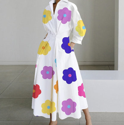 Polyester rainbow print midi dress