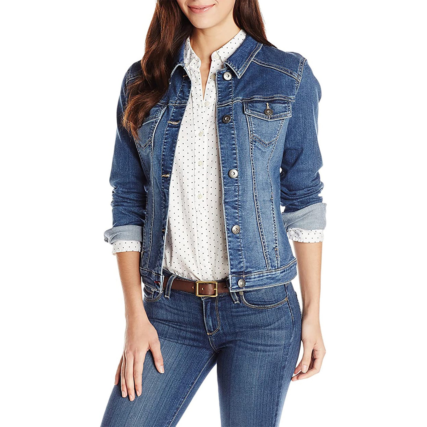 Premium blue denim jacket for women