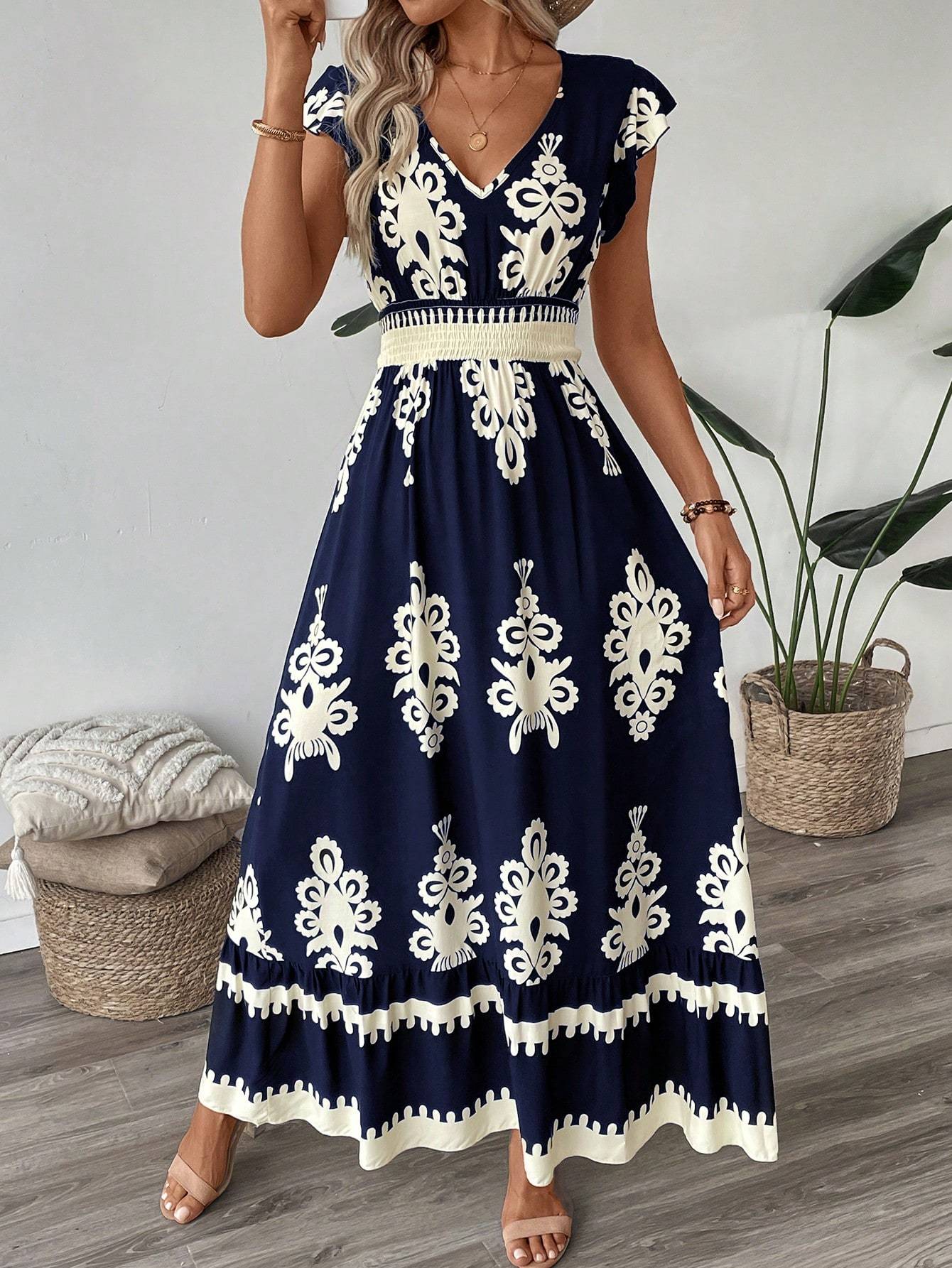 Printed cami maxi dress with spaghetti straps