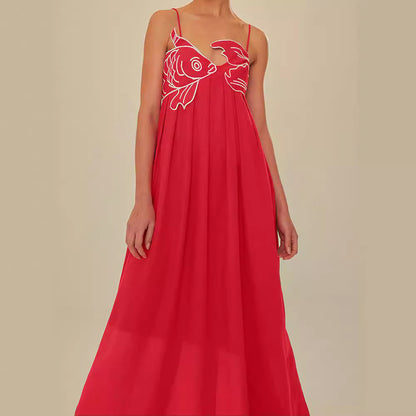Red koi fish pattern fashion dress