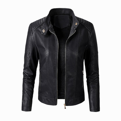 Red women’s imitation leather jacket stylish casual wear
