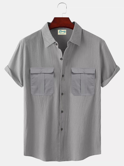 Relaxed fit men’s linen cotton short sleeve shirt