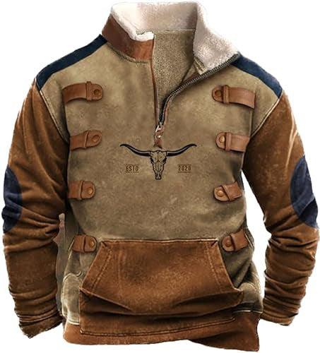 Retro printed stand collar men’s jacket