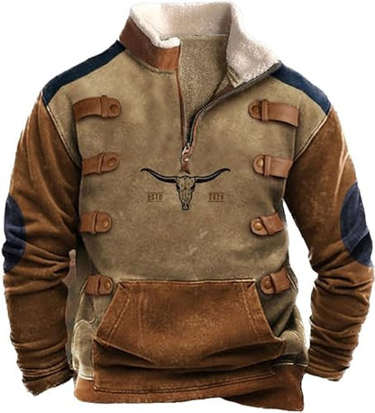 Retro printed stand collar men’s jacket
