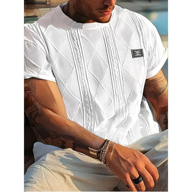 Side view of men’s plus size short sleeve casual top in black
