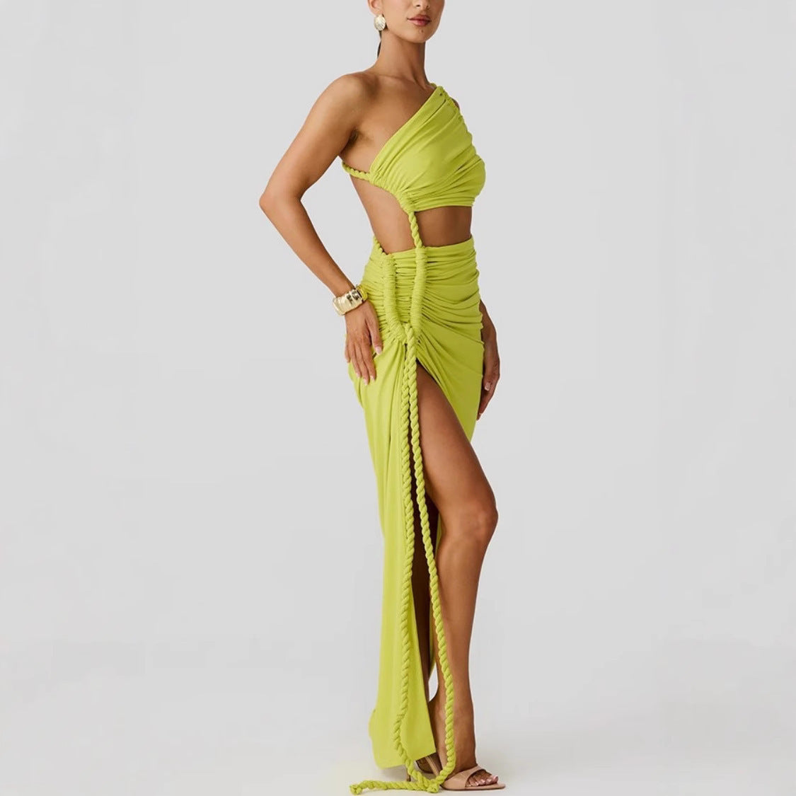 Side view of ruched tube dress