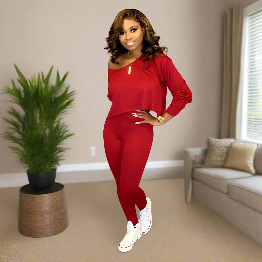 Side view of women’s casual pullover suit