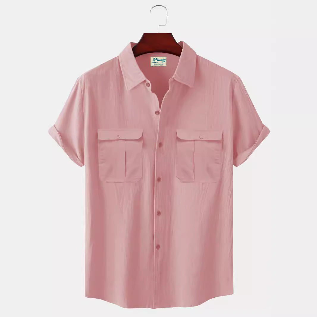 Solid color linen cotton summer lapel shirt for men