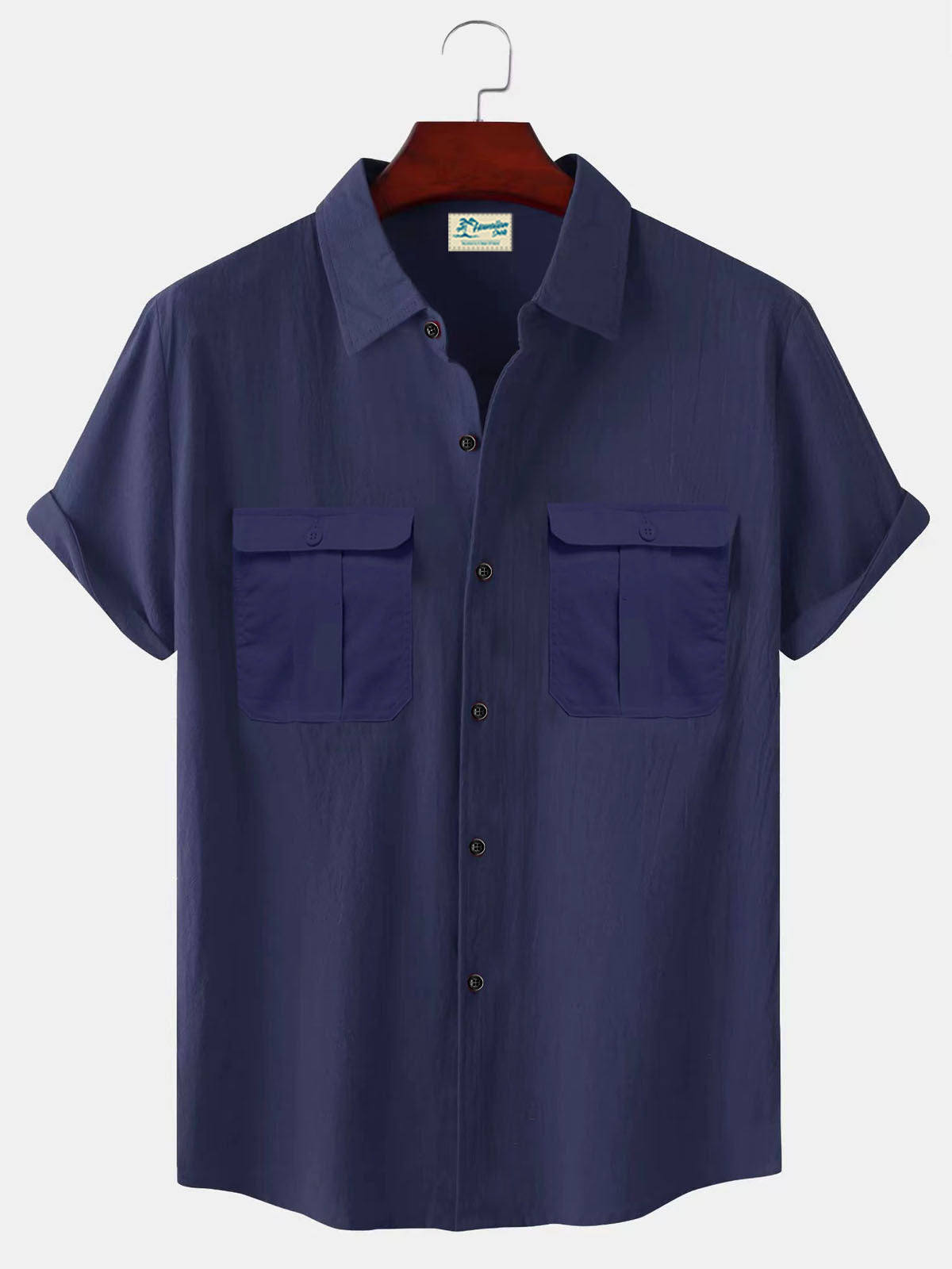 Solid color loose lapel cotton shirt for men