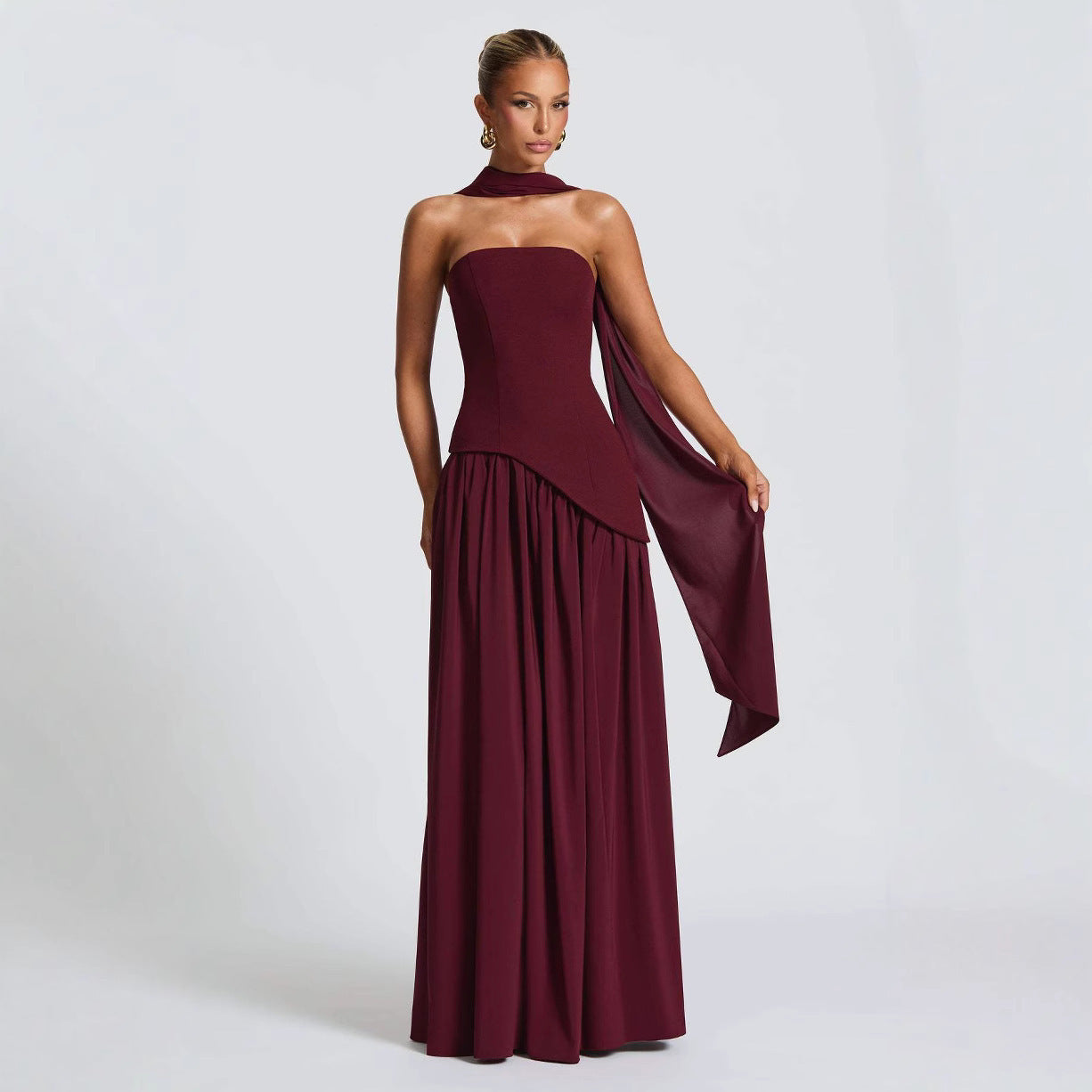 Strapless maxi dress in dark blue party style