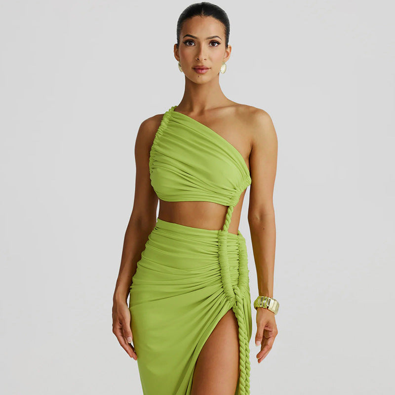 Strapless tube top dress with asymmetric skirt