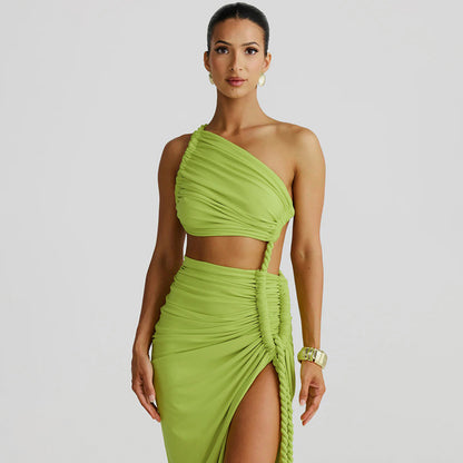 Strapless tube top dress with asymmetric skirt