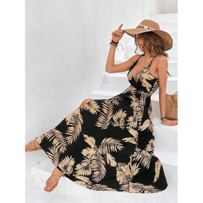 Street-style backless floral dress for women