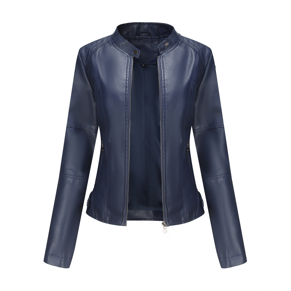 Stylish PU leather jacket for women with zipper front