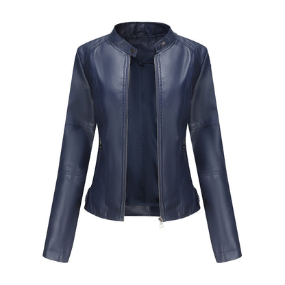 Stylish PU leather jacket for women with zipper front