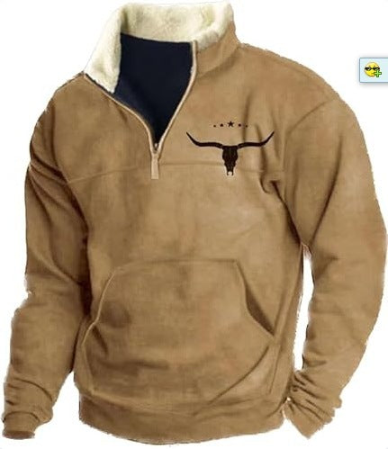 Western print stand collar sweatshirt for teens