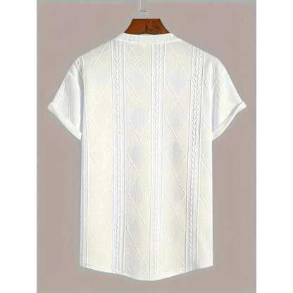 White geometric embroidery plus size men’s t-shirt flat lay