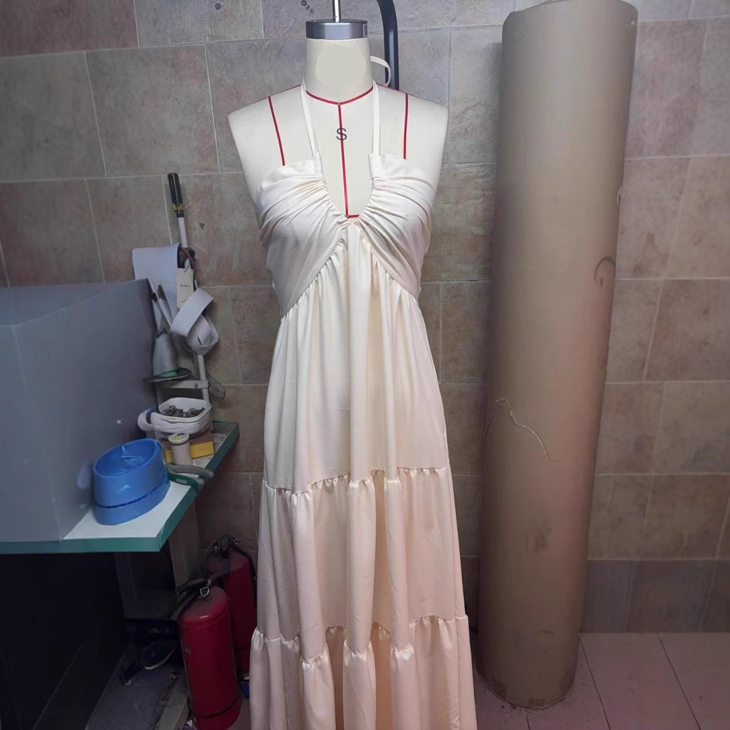 White high-waist maxi dress for women
