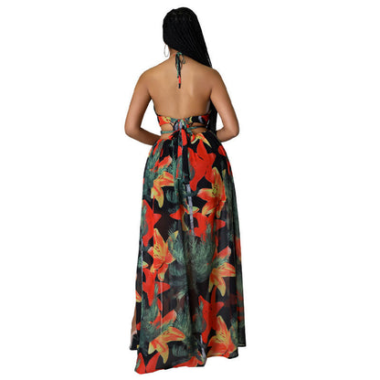 Women’s floral maxi dress in dark tones