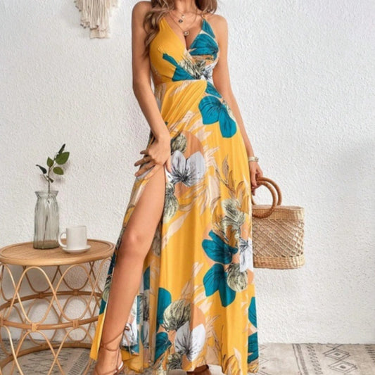 Yuvoro floral split thigh maxi dress