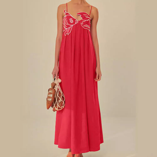 Yuvoro koi fish red maxi dress with tube top