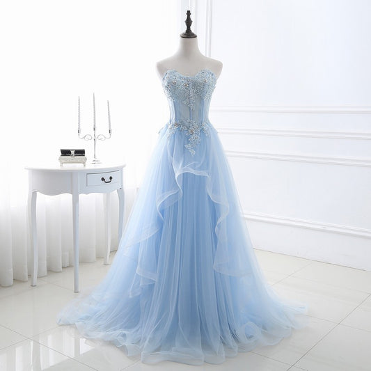Yuvoro light blue crystal evening dress