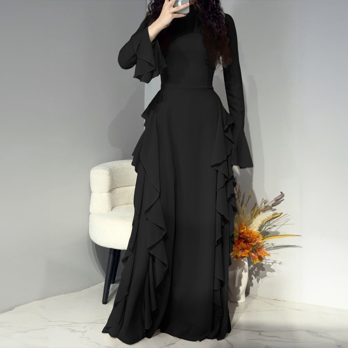Yuvoro pink long sleeve ruffle dress